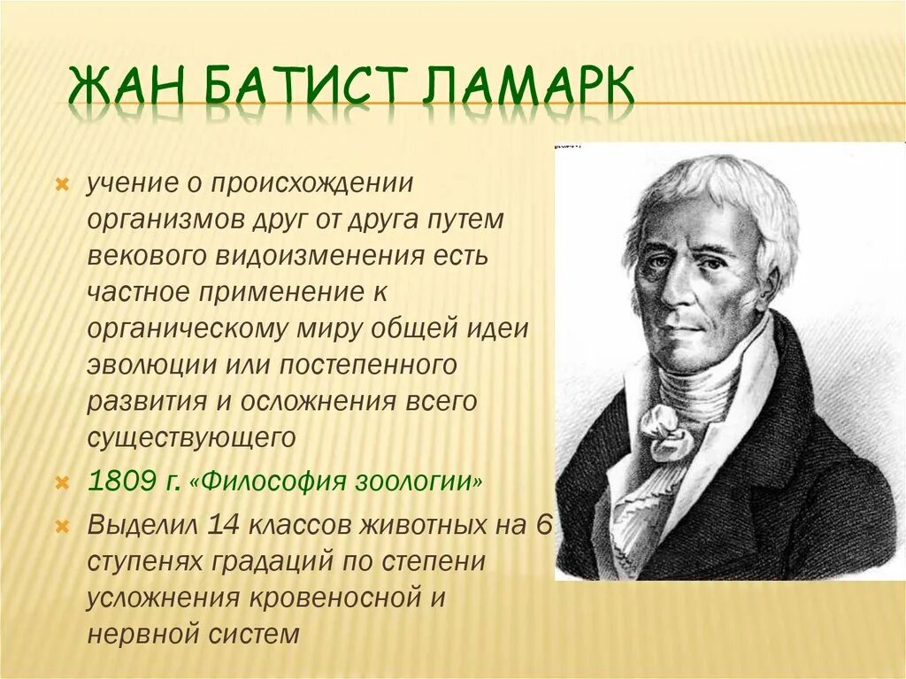 Эволюционные идеи ж ламарка. Эволюционная концепция жана Батиста Ламарка.