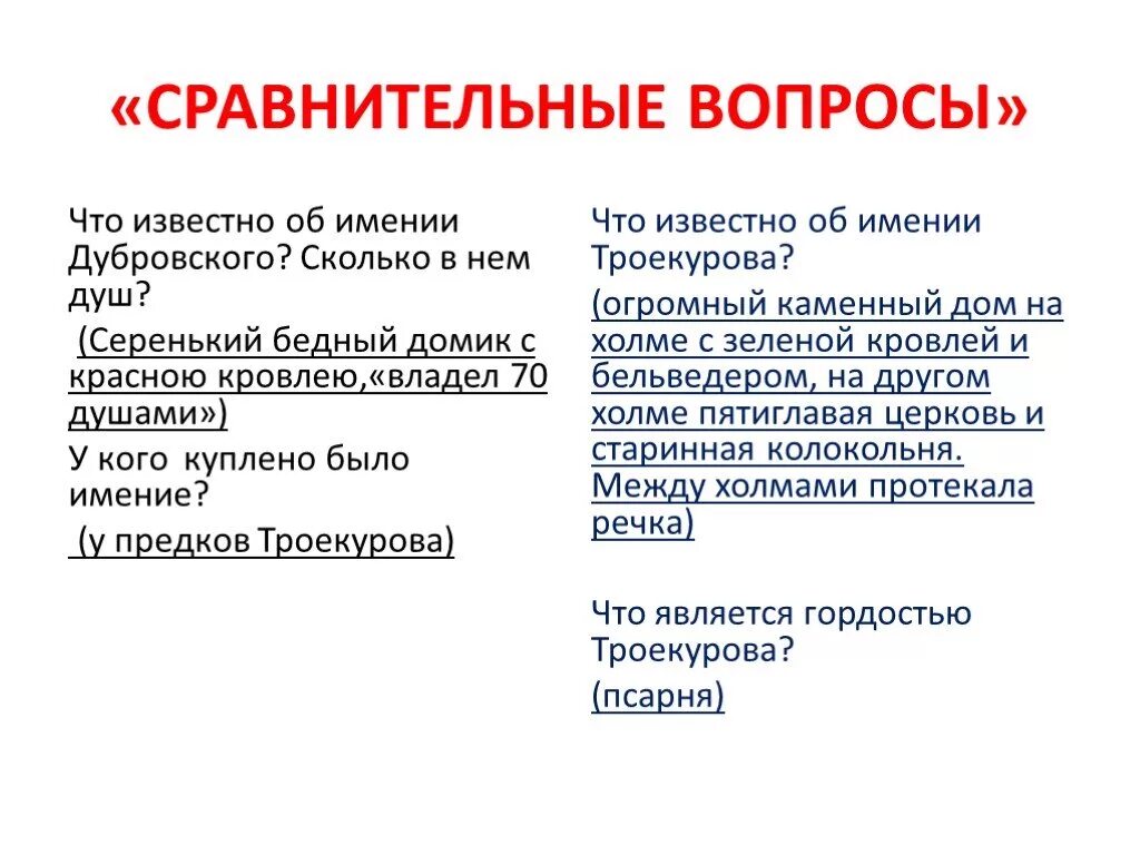 Дубровский владения. Сравнительные вопросы. Сходства и различия Троекурова и Дубровского таблица. Сходства и различия Троекурова и Дубровского. Дубровский и Троекуров сходства и различия.