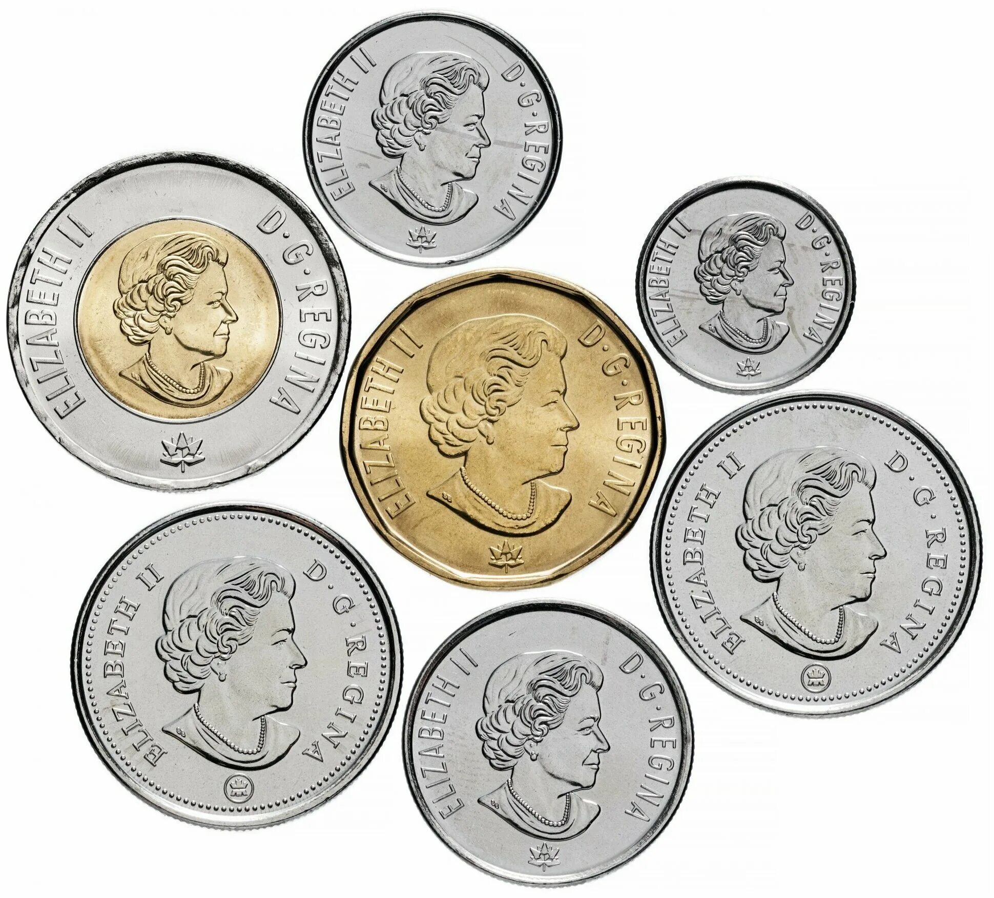 Валюты Канады монетами. Набор 7 монет Канады 150 лет 2017. Набор 7 монет Канады 2012 года (2 доллара - 1 цент) улучшенный. Канадские монеты современные.