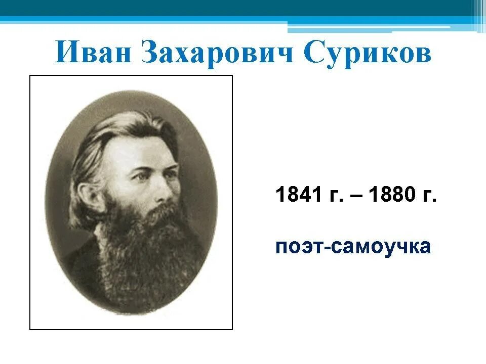 И з суриков лето 2 класс презентация. Портрет Ивана Захаровича Сурикова поэта.