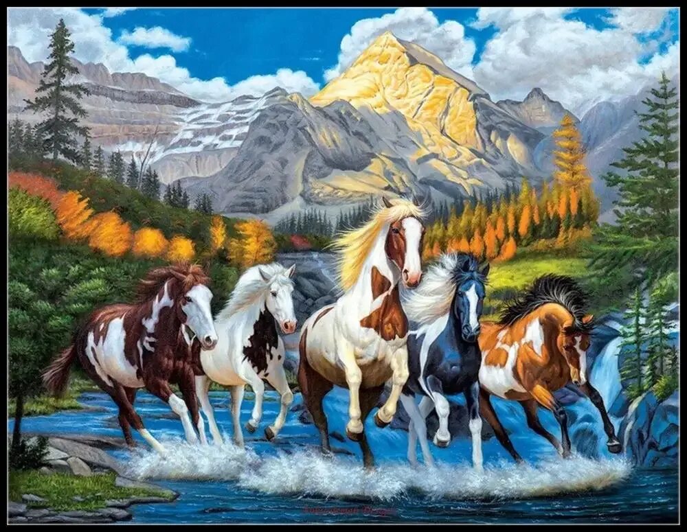 Алмазная мозаика табун лошадей 40х50см. Ga75162. Лошади в живописи. Алмазная мозаика лошадь. Табун лошадей.