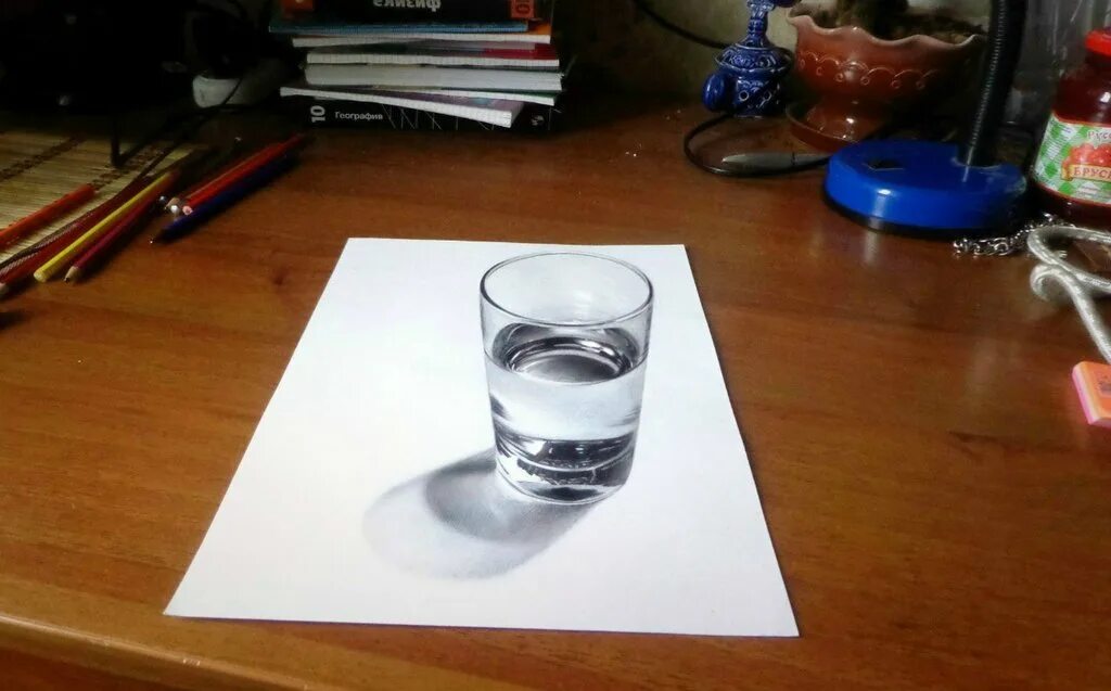 Опыт бумага стакан вода. 3д рисунки. 3д рисунки карандашом. 3д рисунки карандашом легкие. Реалистичные рисунки на бумаге.