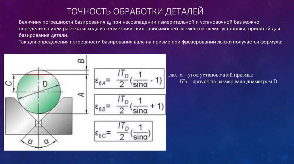 Уроки точности. Расчет погрешности базирования в призме. Формулы для расчета погрешности базирования. Формула погрешности базирования при фрезеровании. Формула погрешности установки заготовки.