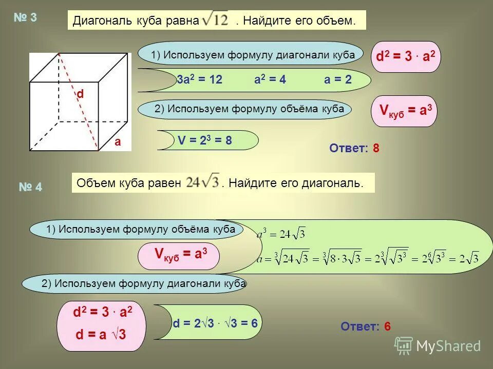 Площадь поверхности куба 24 найдите его диагональ. Диагональ в Кубе формула. Объем Куба через диагональ формула. Формула нахождения диагонали Куба. Как посчитать куб.