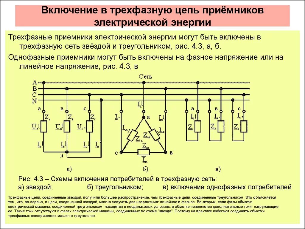 Однофазная нулевая. Трёхфазная цепь треугольник-звезда фазные напряжения. Электрическая схема при однофазном соединении приемников. Схема включения трехфазного приемника звездой. Электрическая схема трёхфазного напряжения переменного тока.