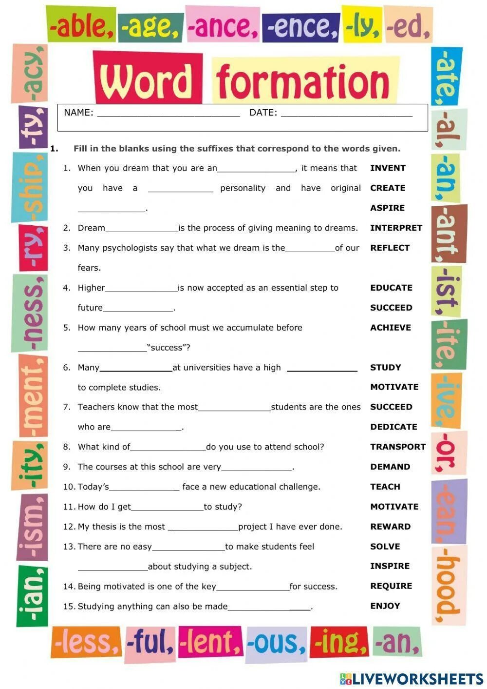 Word formation в английском. Word formation suffixes. Word formation в английском языке упражнения. Word formation Worksheets. Word formation exercises 8 класс.