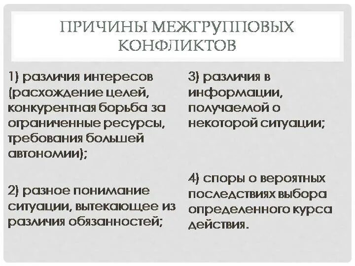 Конфликт различие в целях. Причины межгрупповых конфликтов в психологии. Причины возникновения межгрупповых конфликтов. Специфика межгрупповых конфликтов. Межгрупповые конфликты причины и способы разрешения.