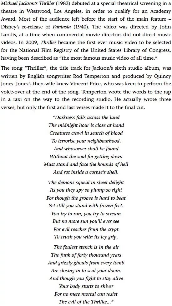 Michael jackson переводы песен. Thriller Michael Jackson текст. Текст песни Майкла Джексона.