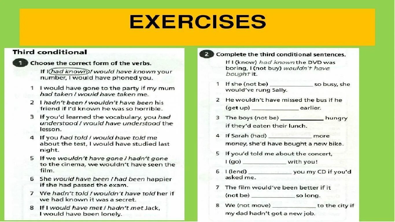 Conditionals 3 exercises. Conditionals 3 exercises