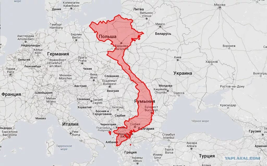 Сравнение площадей стран европы