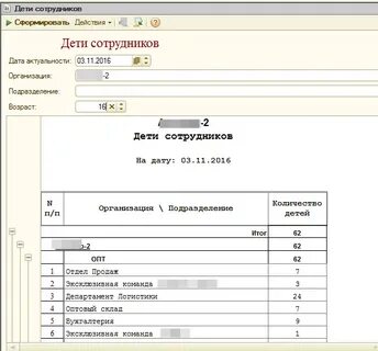 1с дети сотрудников