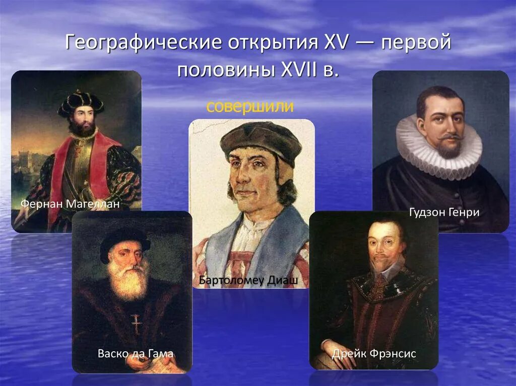 Великие географические открытия были совершены. Великие географические открытия ВАСКО да Гама Фернан Магеллан. Великие географические открытия портреты мореплавателей.