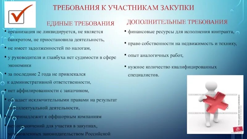 Какие требования к участникам закупки. Требования предъявляемые к участникам закупки. Единые требования к участникам закупки. Требования к участникам госзакупки. Требования к участникам.