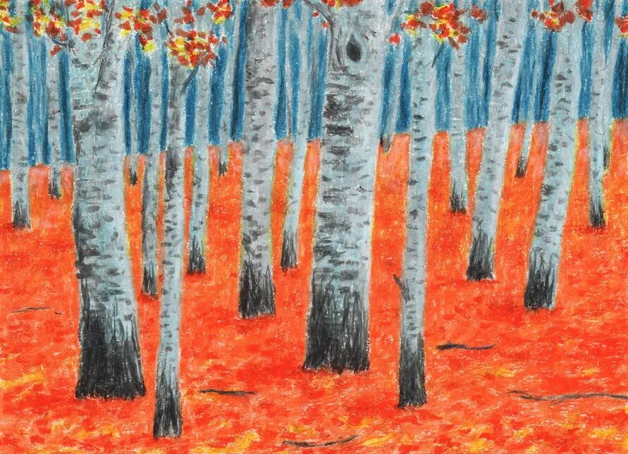 осенний лес мелками. рисование восковыми мелками осень. осенний листопад восковыми мелками. осень восковые мелки. поздняя осень карандашом.