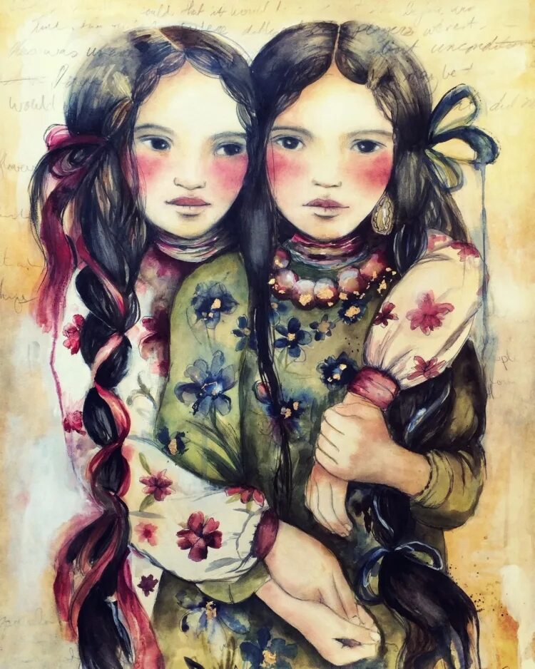 Sister art. Клаудия Трембле картины. Две сестры арт. Сестра четырех. Две сестры иллюстрация.