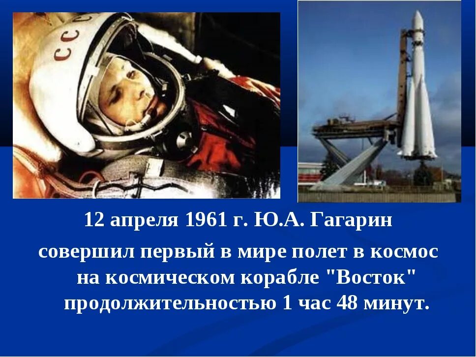 Полет гагарина в космос 12 апреля 1961. 1961 Полет ю.а Гагарина в космос. Ю.А. Гагарин в 1961 г. 12 апреля. Первый полет в космос ю.а. Гагарин совершил.