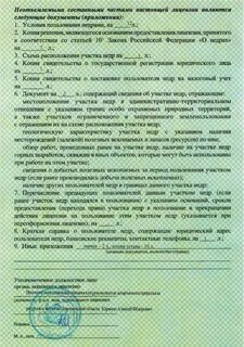 Форма условий пользования недрами