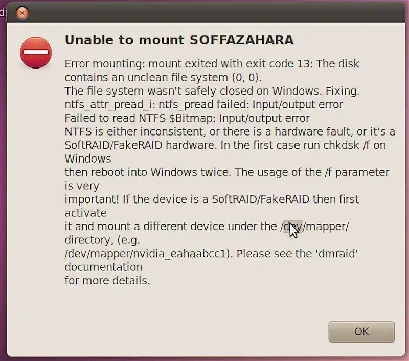 Error mounting filesystems. Error mounting filesystems