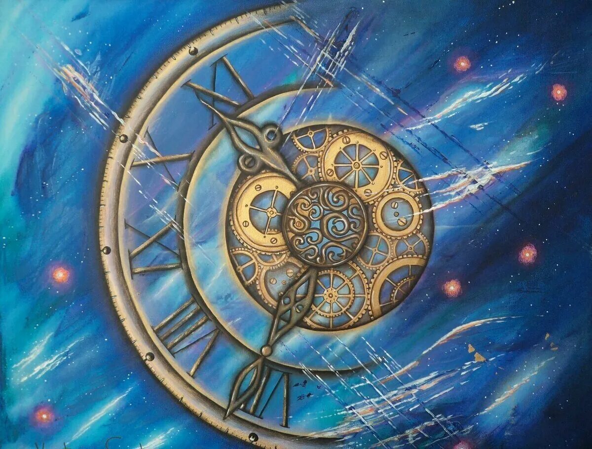 Время суток в космосе. Часы Вселенной. Часы фэнтези. Космические часы. Эзотерические часы.