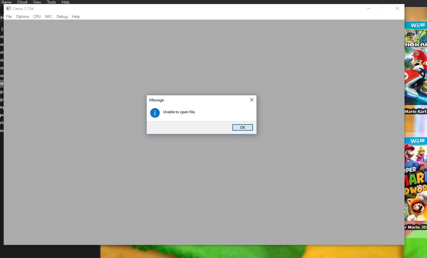 Unable. Unable to locate Bugger Pixel. Unable to Launch game Cemu. Unable to launch game