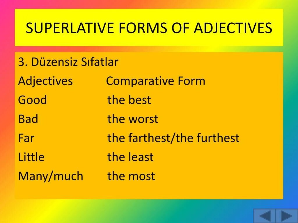 Choose the superlative form of the adjective