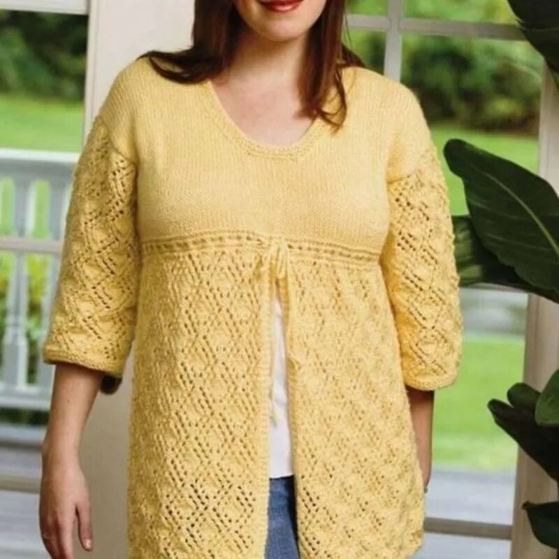 Кардиган спицами для полных женщин. Жакет с ажурными планками. Вязаный жакет. Трикотажные кардиганы для полных женщин. Жакет спицами для полных женщин.