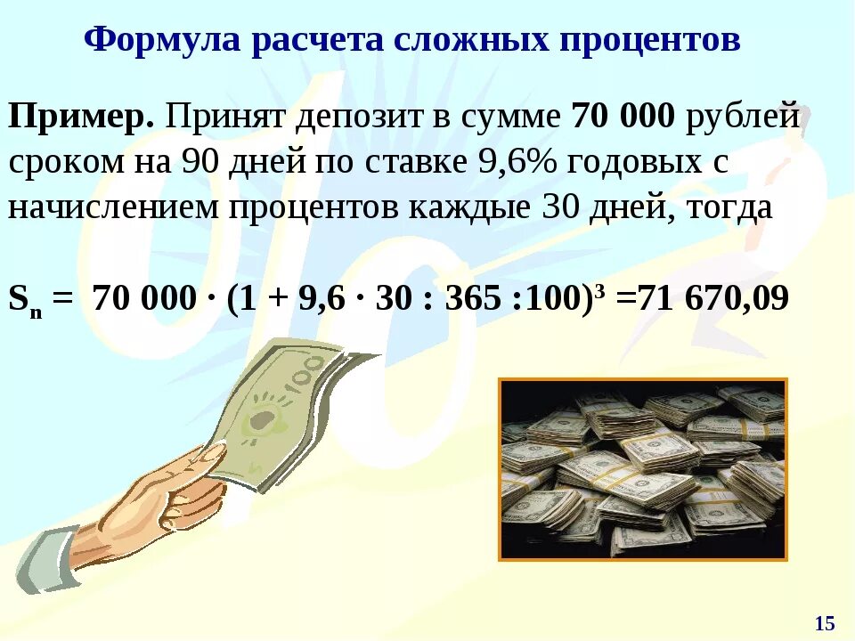 Что ожидает вклады. Как рассчитать сложные проценты по вкладу формула. Формула расчета сложных процентов по вкладу. Как посчитать сложный процент по вкладам формула. Формула расчёта процентов по вкладу формула.