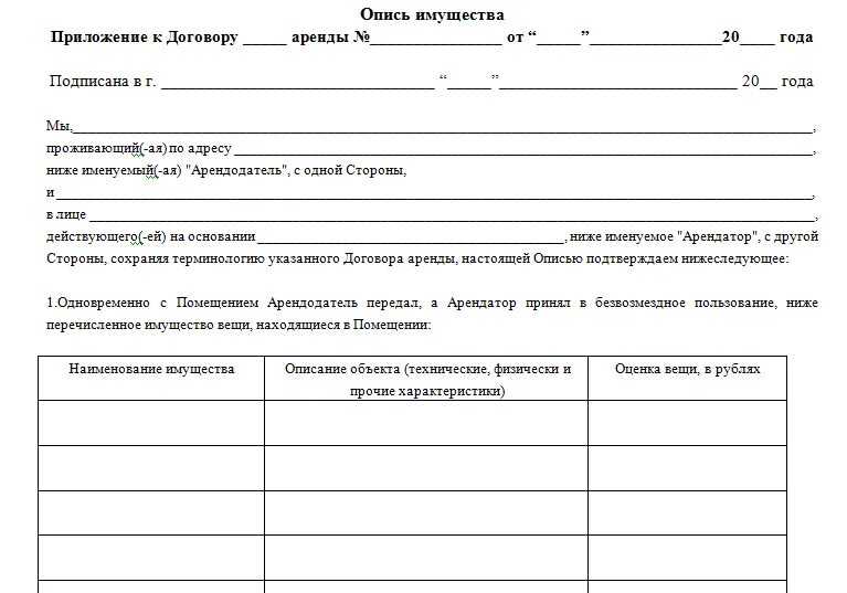 Приложение к договору найма жилья опись имущества. Приложение к договору аренды жилого дома опись имущества. Акт описи имущества к договору найма жилого. Перечень передаваемого имущества образец к договору аренды. Формы аренды имущества