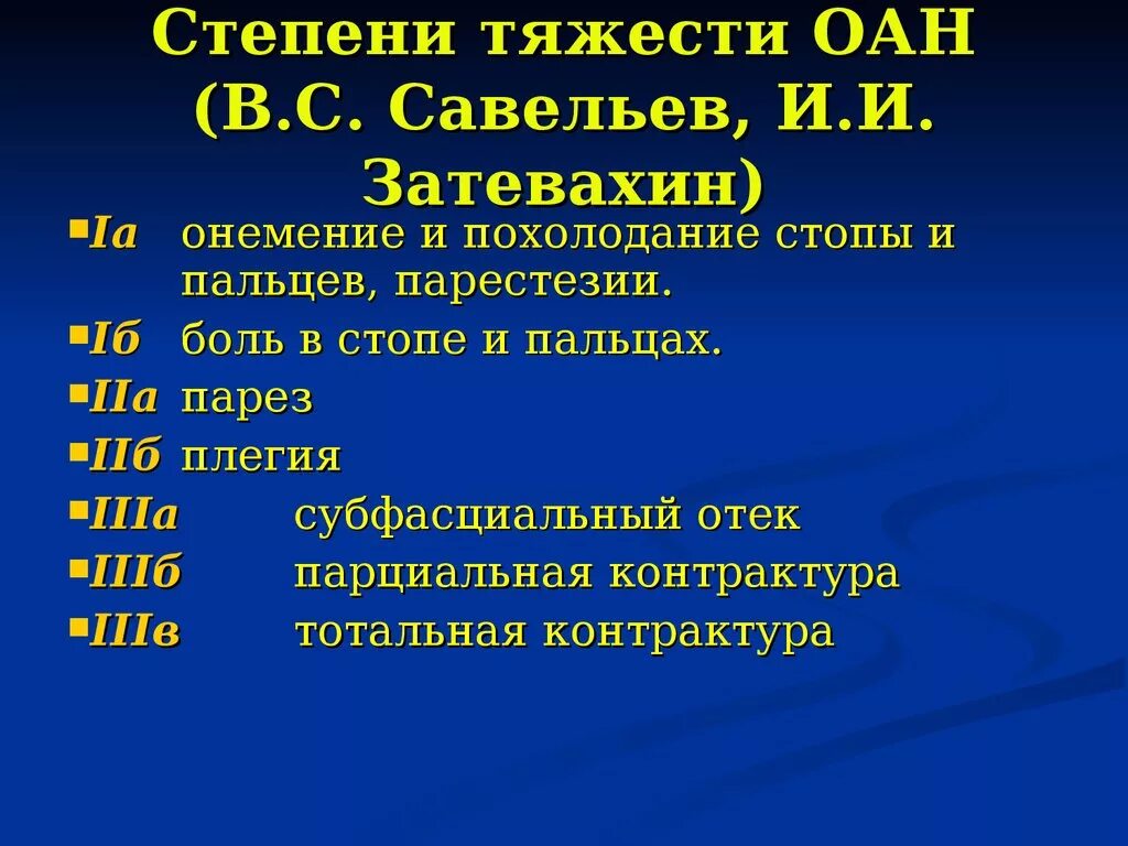 Острая артериальная ишемия. Степень острой артериальной недостаточности. Степени острой артериальной непроходимости. Острая артериальная непроходимость по Савельеву. Стадии острой артериальной ишемии.