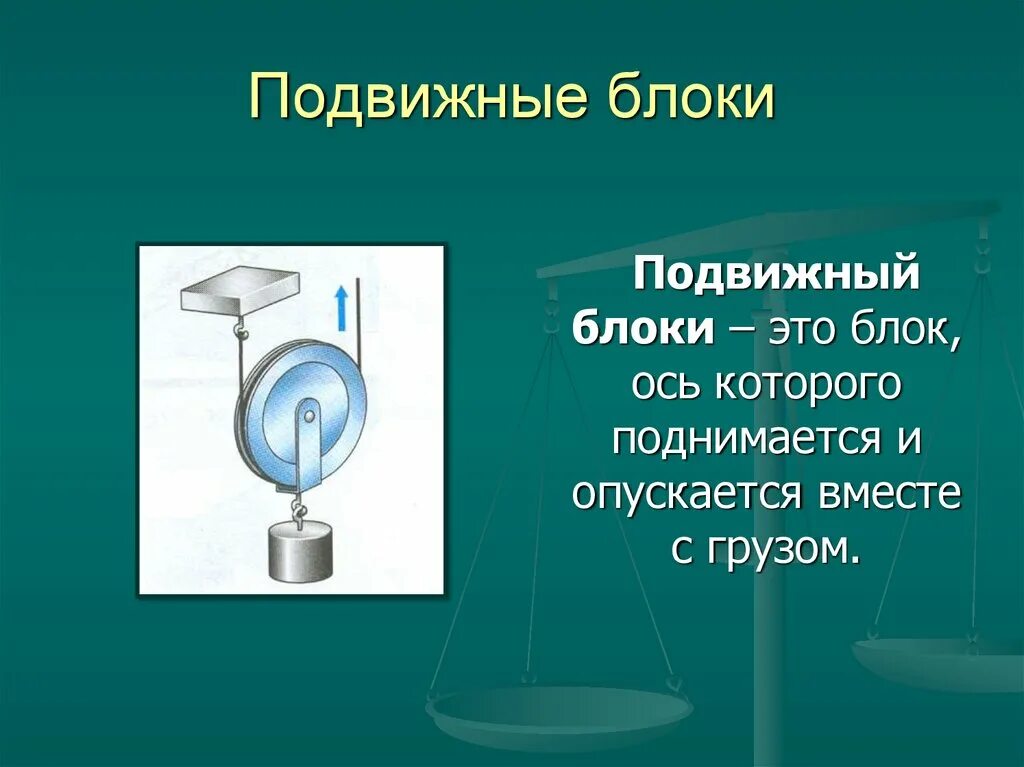 Применение блоков физика 7 класс. Подвижный блок. Подвижный блок блок. Подвижный блок физика. Подвижный и неподвижный блок физика.