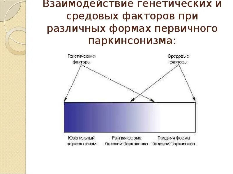 Средовые влияния на развитие. Генетические и средовые факторы. Влияние генетических и средовых факторов на процесс. Паркинсона: генетические аспекты. Генно-средового взаимодействия..