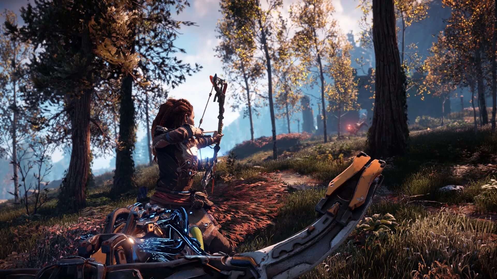 Last horizon game. Элой хорайзен. Horizon Zero Dawn машины. Поляна из игры Horizon. Horizon лес игра.