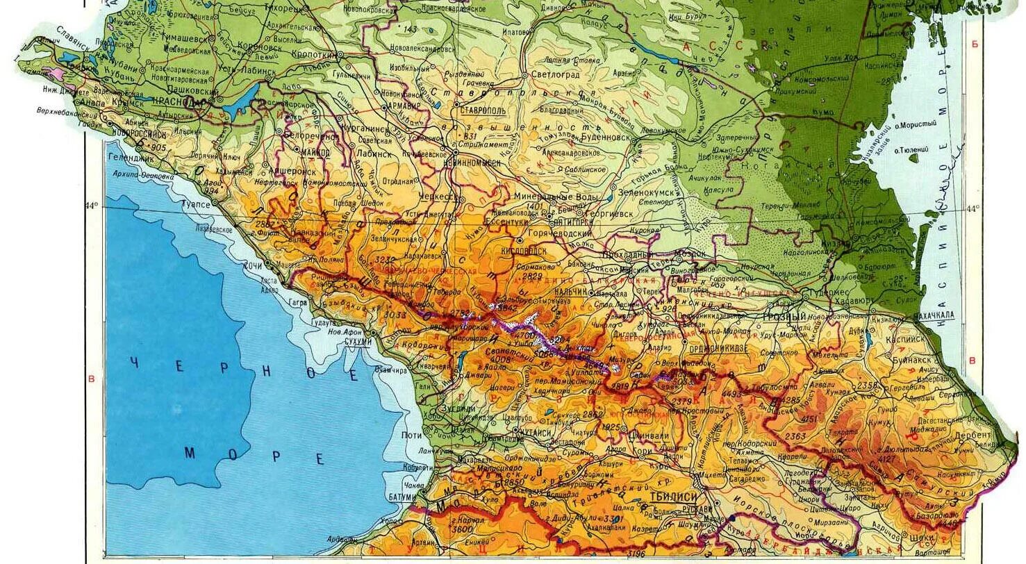 Рельеф южной россии. Северный Кавказ Предкавказье и большой Кавказ. Физическая карта Северного Кавказа. Северо кавказский район физическая карта.