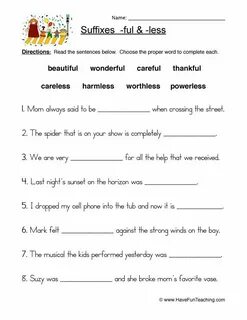 Suffixes worksheets
