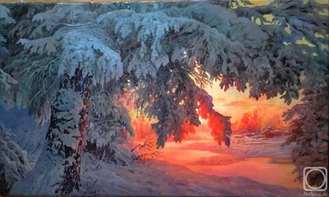 Закат в зимнем лесу картина