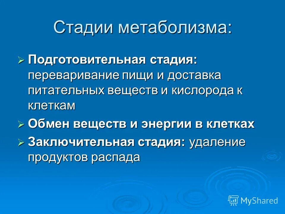 Продукты подготовительного этапа. Подготовительная стадия обмена веществ. Подготовительная основная заключительная стадии обмена. Процессы подготовительного и заключительного этапов обмена. Обмен веществ и энергии презентация.