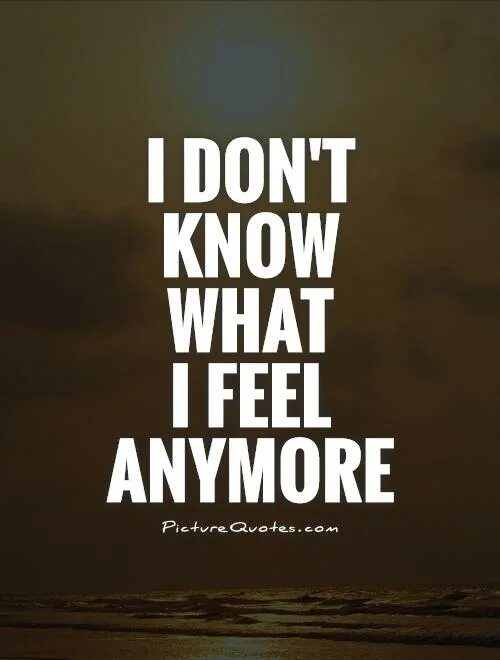 I don't know what i feel anymore. Descape i don't know anymore. I know i dont know.