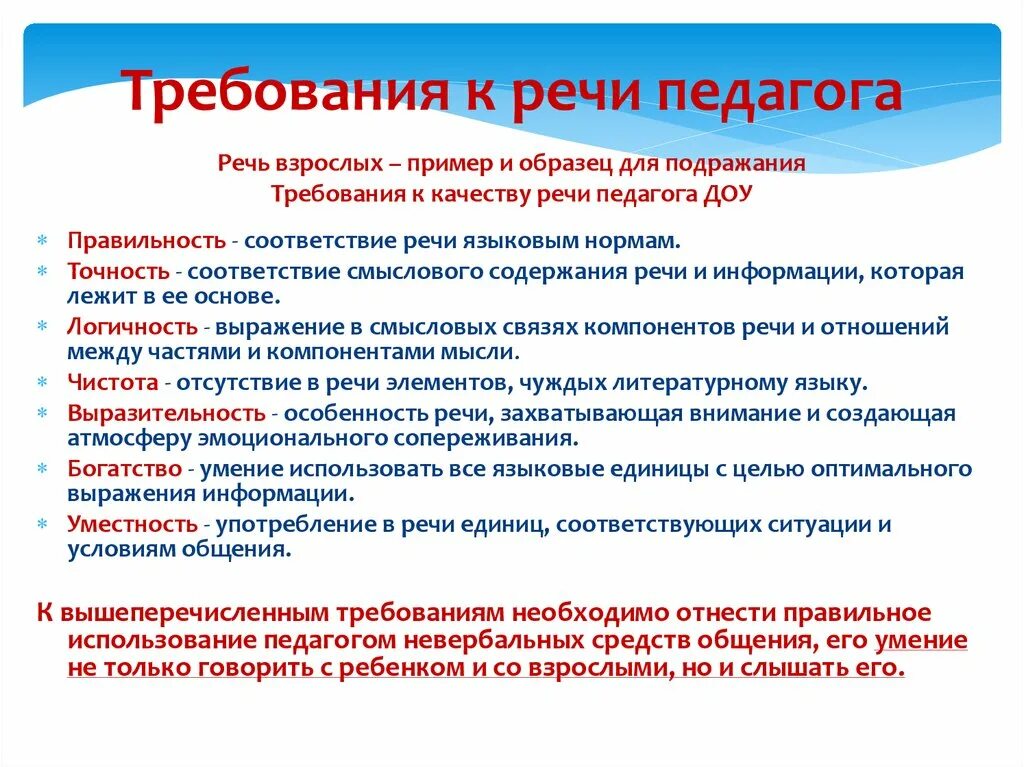 Требования хорошей речи. Требования к речи педагога в ДОУ. Основные требования к речи педагога в ДОУ. Требование к речи воспитателя по ФГОС. Требования к речи детей воспитателя.