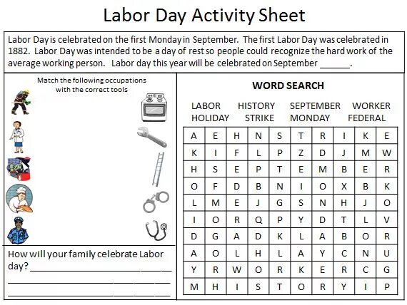 May worksheets. Labor Day Worksheets. Labour Day Worksheets. May Day Worksheets. Labor activity.