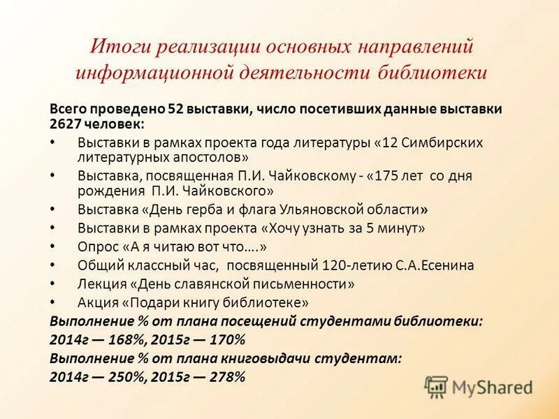 характеристика работы библиотеки