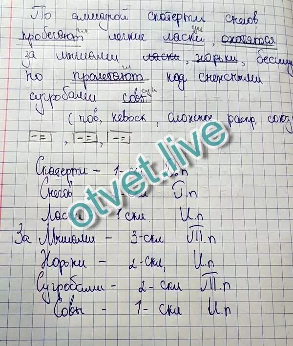 По алмазной скатерти снегов пробегают легкие ласки. Бесшумно пролетают над сугробами Совы синтаксический разбор.