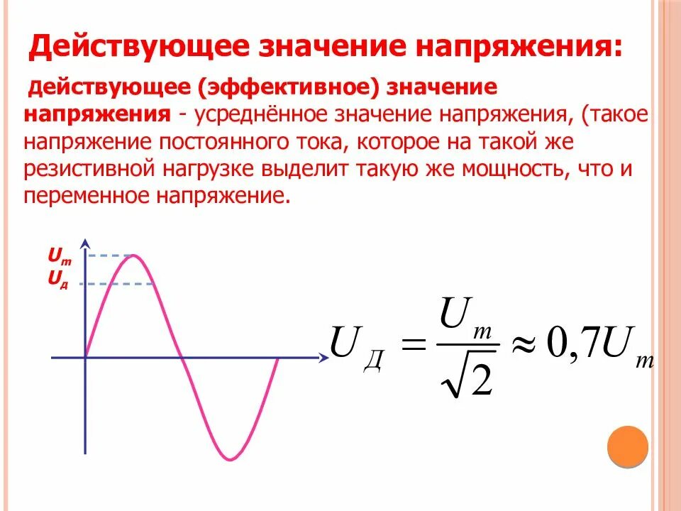 Переменная составляющая. Действующие значения силы переменного тока и напряжения. Формула для определения действующего значения напряжения. Формула действующего значения силы переменного тока. Вывод формулы действующего значения переменного тока.