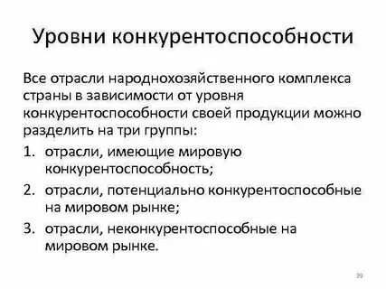 Уровни конкурентоспособности предприятия