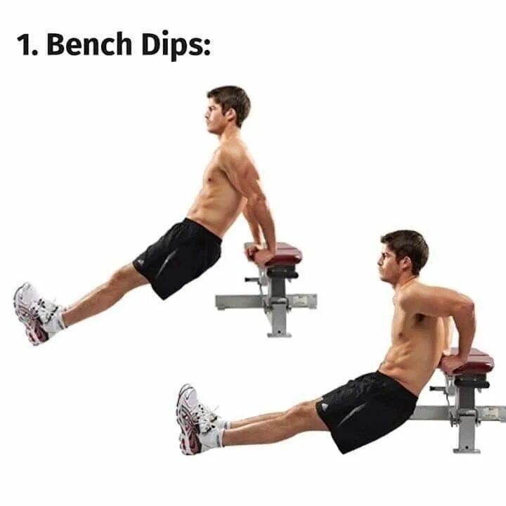 Tricep Bench Dips. Обратные отжимания от скамьи на трицепс. Отжимания обратным хватом