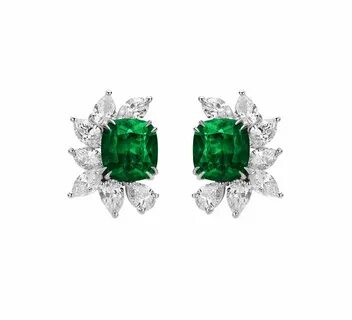 Серьги с изумрудом с белым золотом