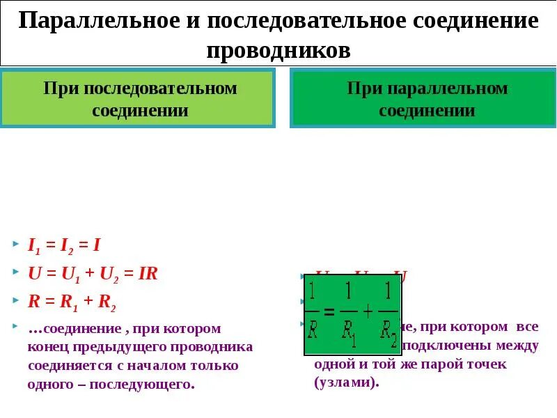 Соединение проводников 10 класс презентация. При последовательном и параллельном соединении. При последовательном и параллельном соединении проводников. Напряжение при последовательном и параллельном соединении. При параллельном соединении проводников.