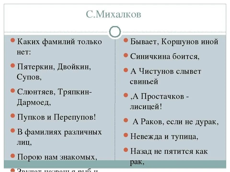 Басня Михалкова смешная фамилия. Стих смешная фамилия с.Михалков. Смешная фамилия стих. Стихотворение каких фамилий только нет.