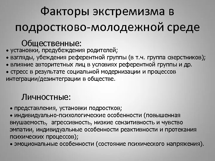 Факторы радикализации молодежи