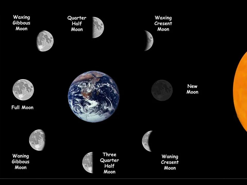 Фазы Луны phases of the Moon. First Quarter Луна. Half Moon. Waxing Gibbous Moon.
