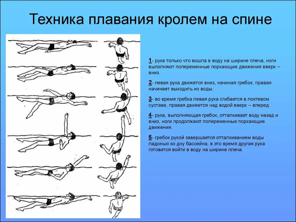 Способы плавания на спине